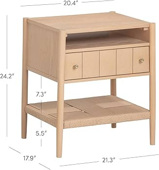 Nathan James Meads Wood Nightstand with Drawer, Vintage Nightstand with Seagrass Storage and Bras... | Amazon (US)