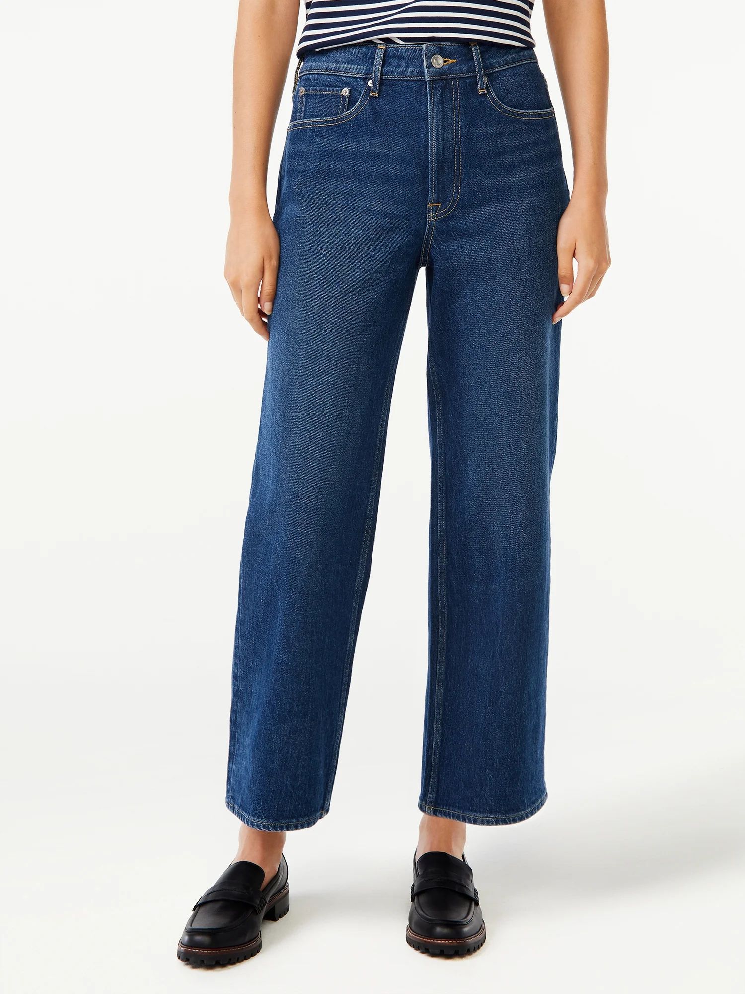 Free Assembly Women's Cropped Wide High Rise Straight Jeans | Walmart (US)