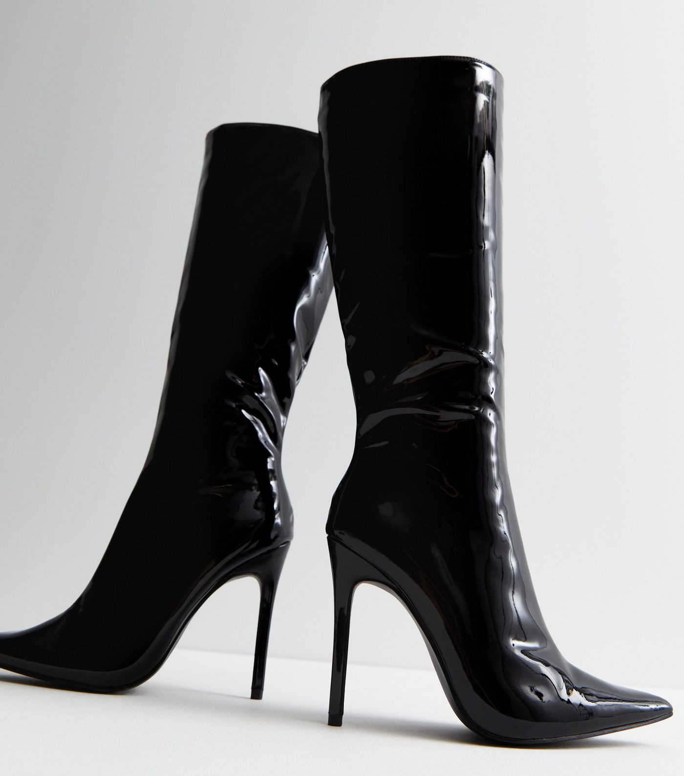 Public Desire Black Patent Stiletto Heel Knee High Boots | New Look | New Look (UK)