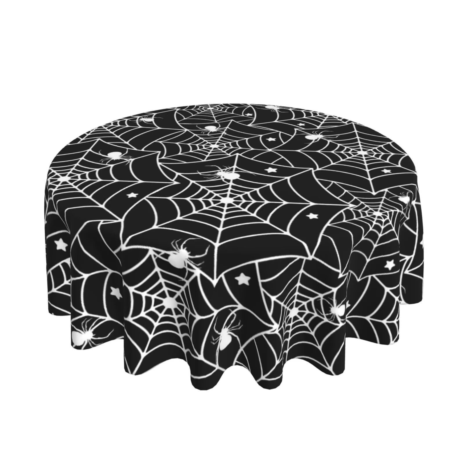 Halloween Tablecloth Round 70 Inch Black White Spider Web Table Cloth Polyester Fabric Halloween ... | Amazon (US)