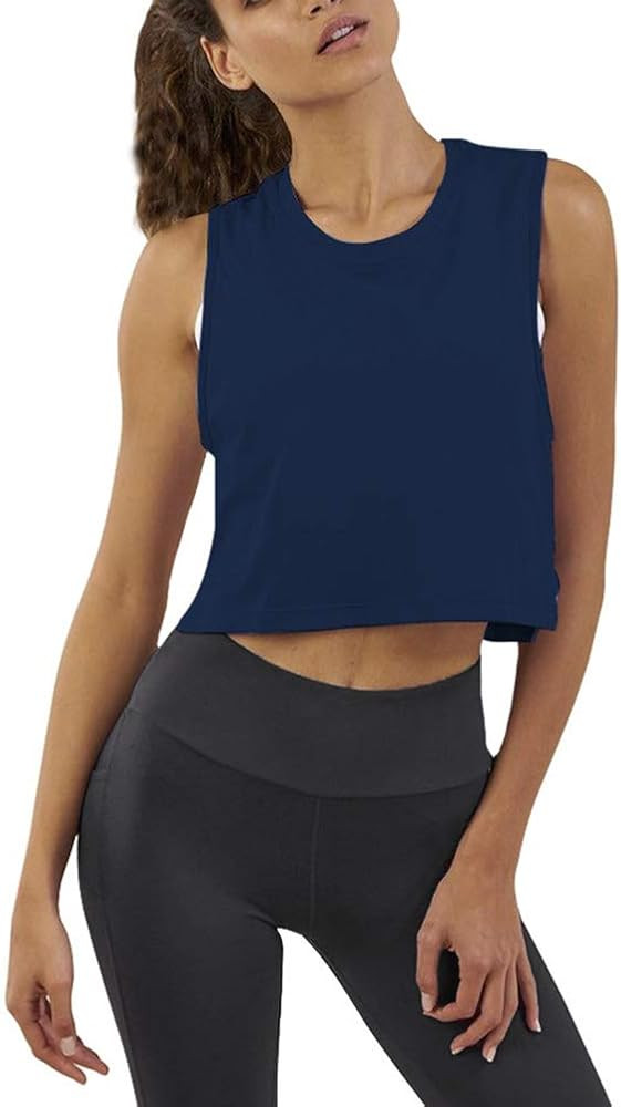 Women's Crop Top Workout Shirts Loose Flowy Muscle Tank Athletic Crop Tank Top | Amazon (US)