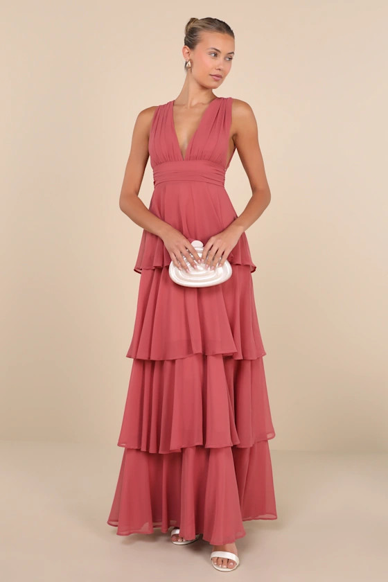 Amazing Evening Dark Rose Pink Tiered Maxi Dress | Lulus