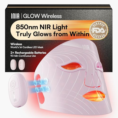 INIA Red Light Therapy Mask for Face, Glow Wireless LED Face Mask Light Therapy with Near-Infrared Red Light (NIR), Rechargeable and Ergonomic Design for Home & Travel | Amazon (US)
