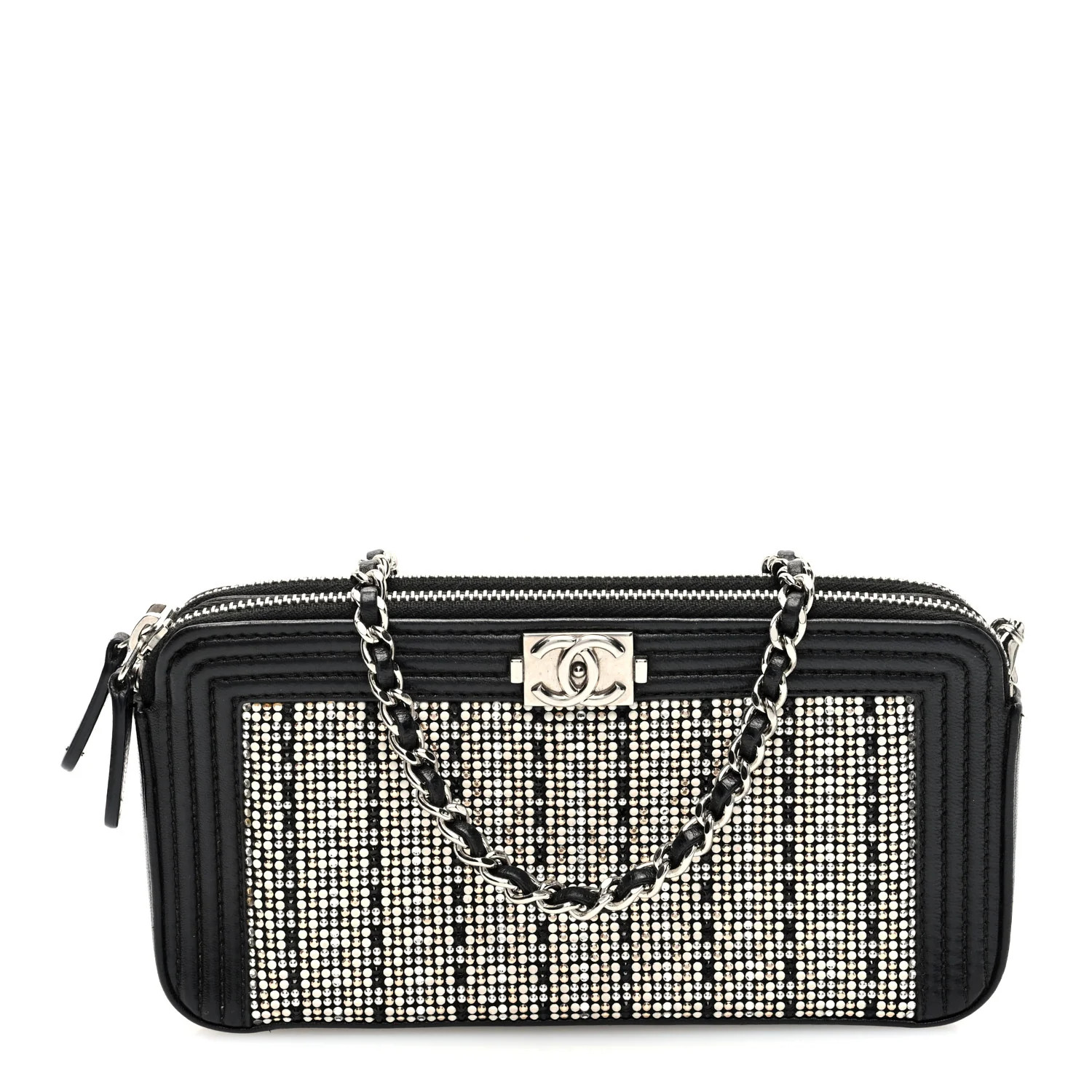Chanel Calfskin Crystal Studded Small Boy Clutch With Chain Black 1635074 | FASHIONPHILE (US)