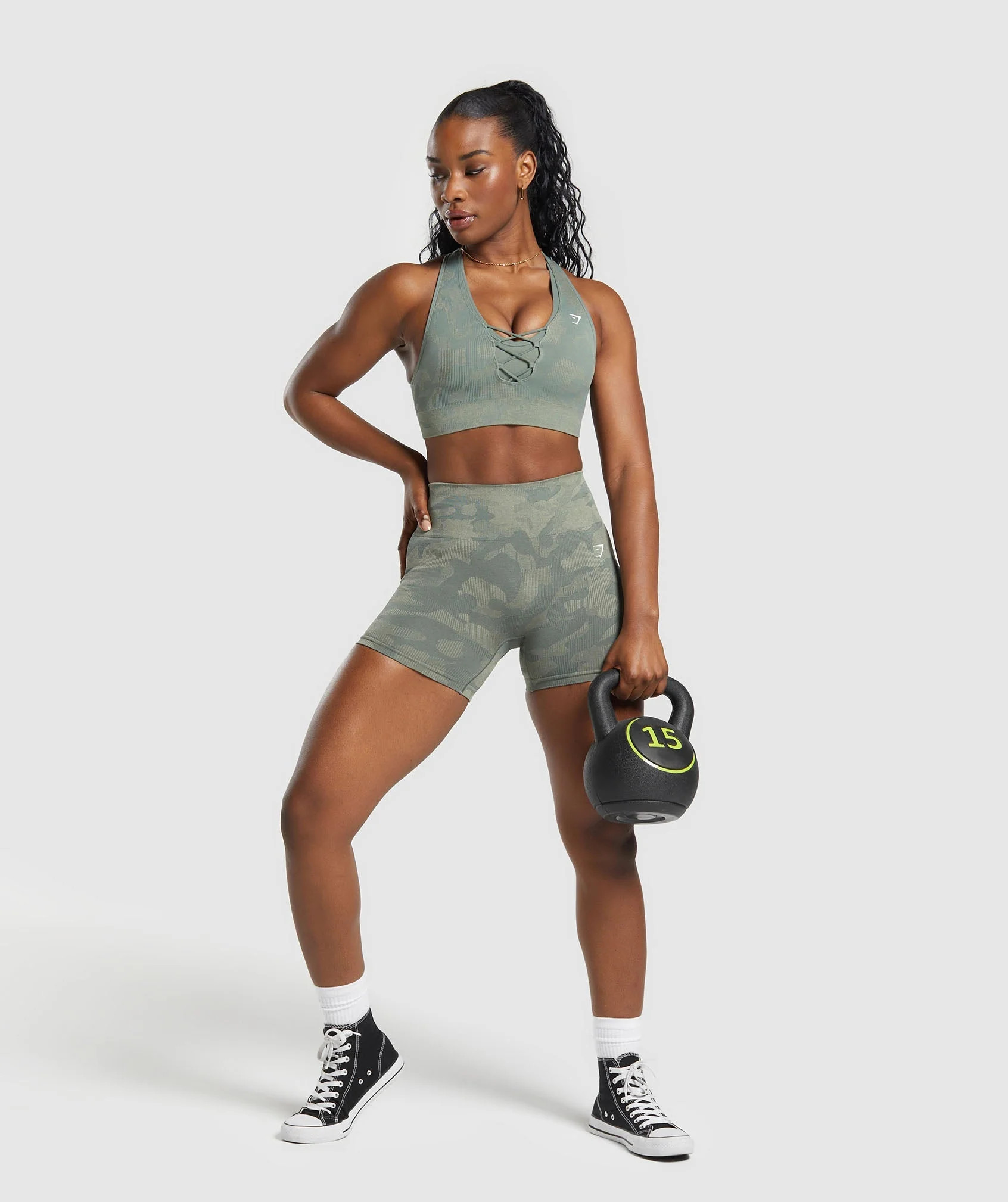 Gymshark Adapt Camo Seamless Shorts - Unit Green/Chalk Green | Gymshark US