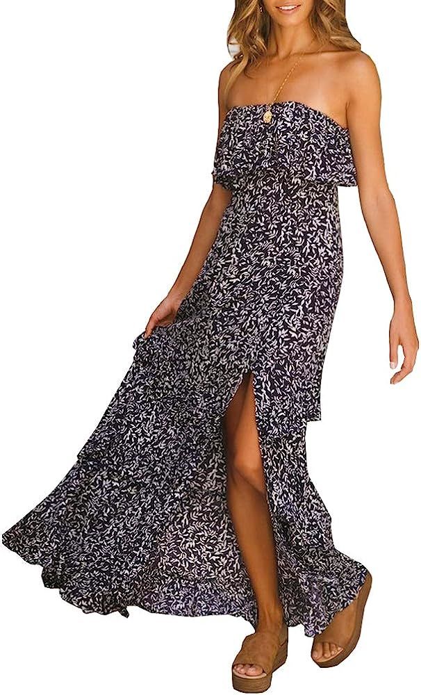 Zattcas Women Off Shoulder Maxi Dress Summer Strapless Long Maxi Dress with Slit | Amazon (US)