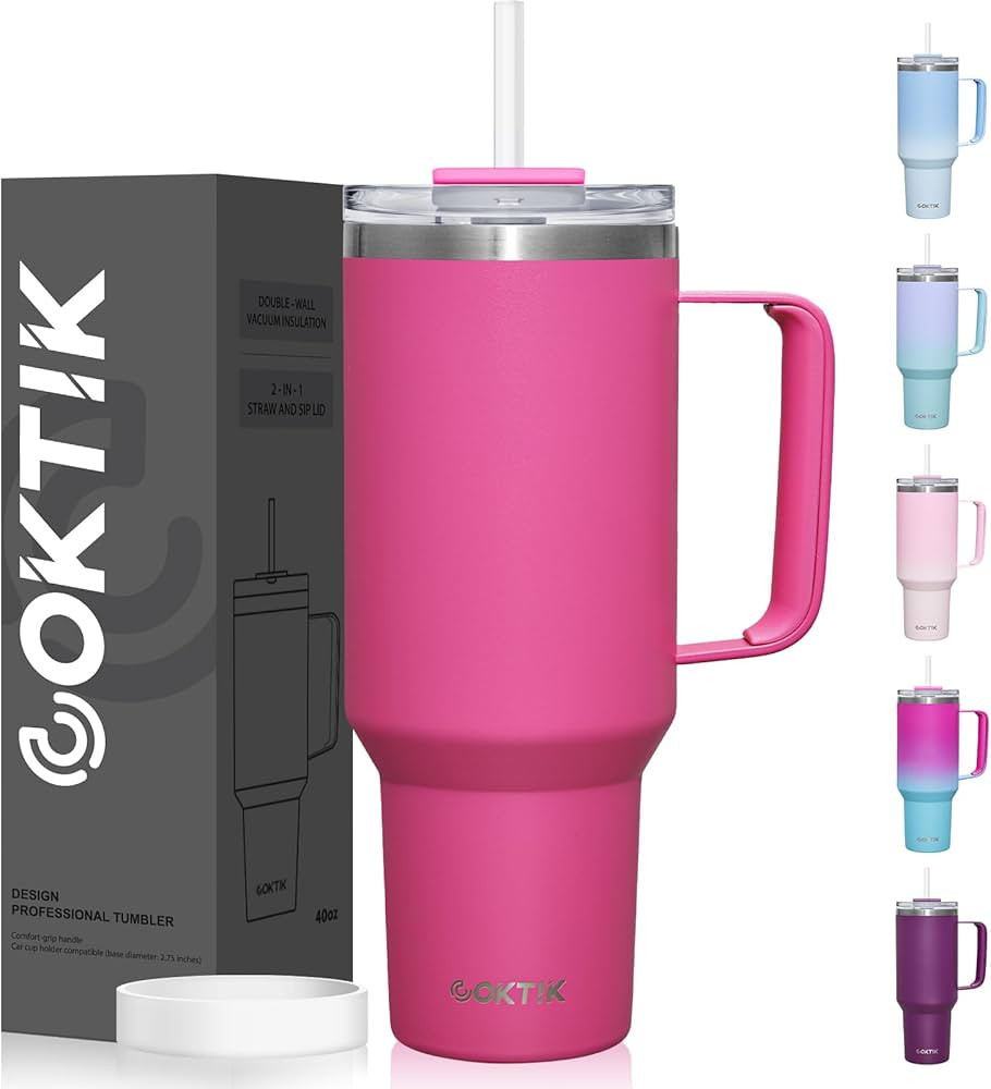COKTIK 40 oz Tumbler With Handle and Straw Lid, 2-in-1 Lid (Straw/Flip), Vacuum Insulated Travel ... | Amazon (US)