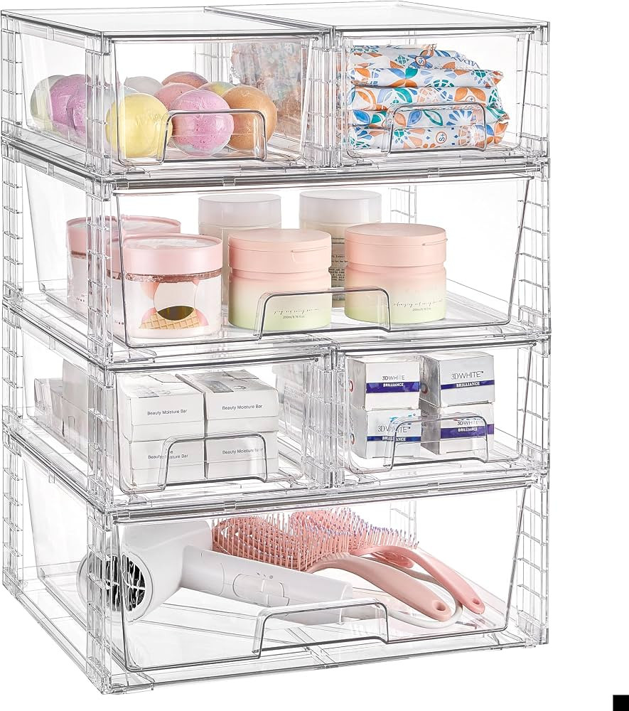 Vtopmart Clear Stackable Storage Drawers Set of 6, Easily Assemble Acrylic Bathroom Undersink Org... | Amazon (US)