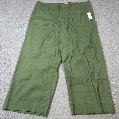 NWT Anthropologie Maeve 20W The Colette Cropped Linen Wide-Leg Pants Green $130 | eBay US