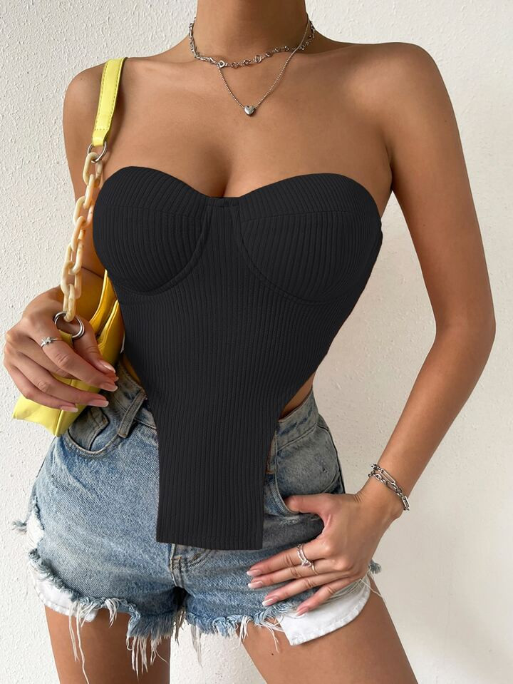 SHEIN Privé Asymmetrical Hem Bustier Tube Top | SHEIN