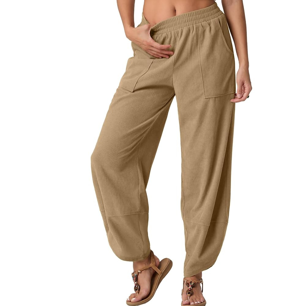 Womens Wide Leg Harem Pants Corduroy Palazzo Casual Loose Elastic Waist 2025 Travel Vacation Outf... | Amazon (US)