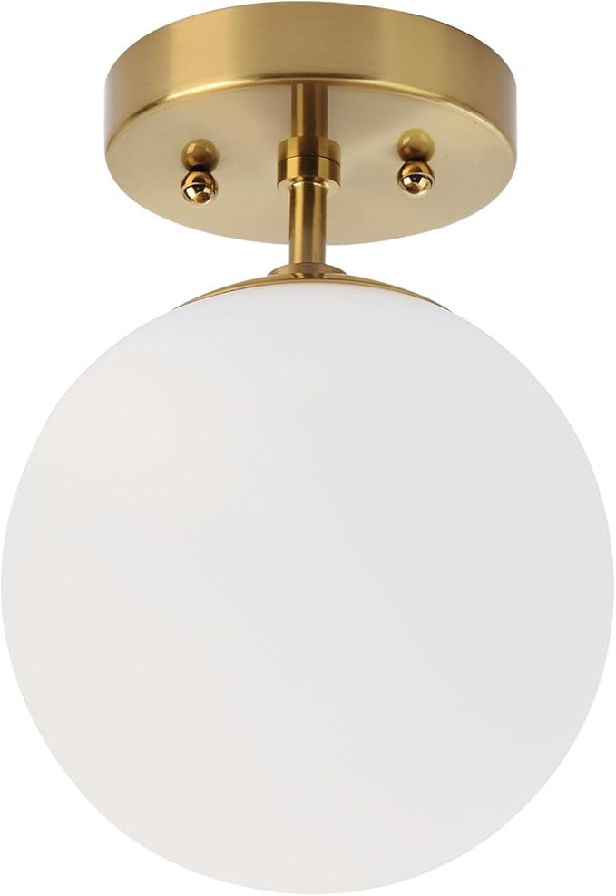 Brass Semi Flush Mount Ceiling Light Fixture, Frosted Glass Shade Vintage Close to Ceiling Light ... | Amazon (US)