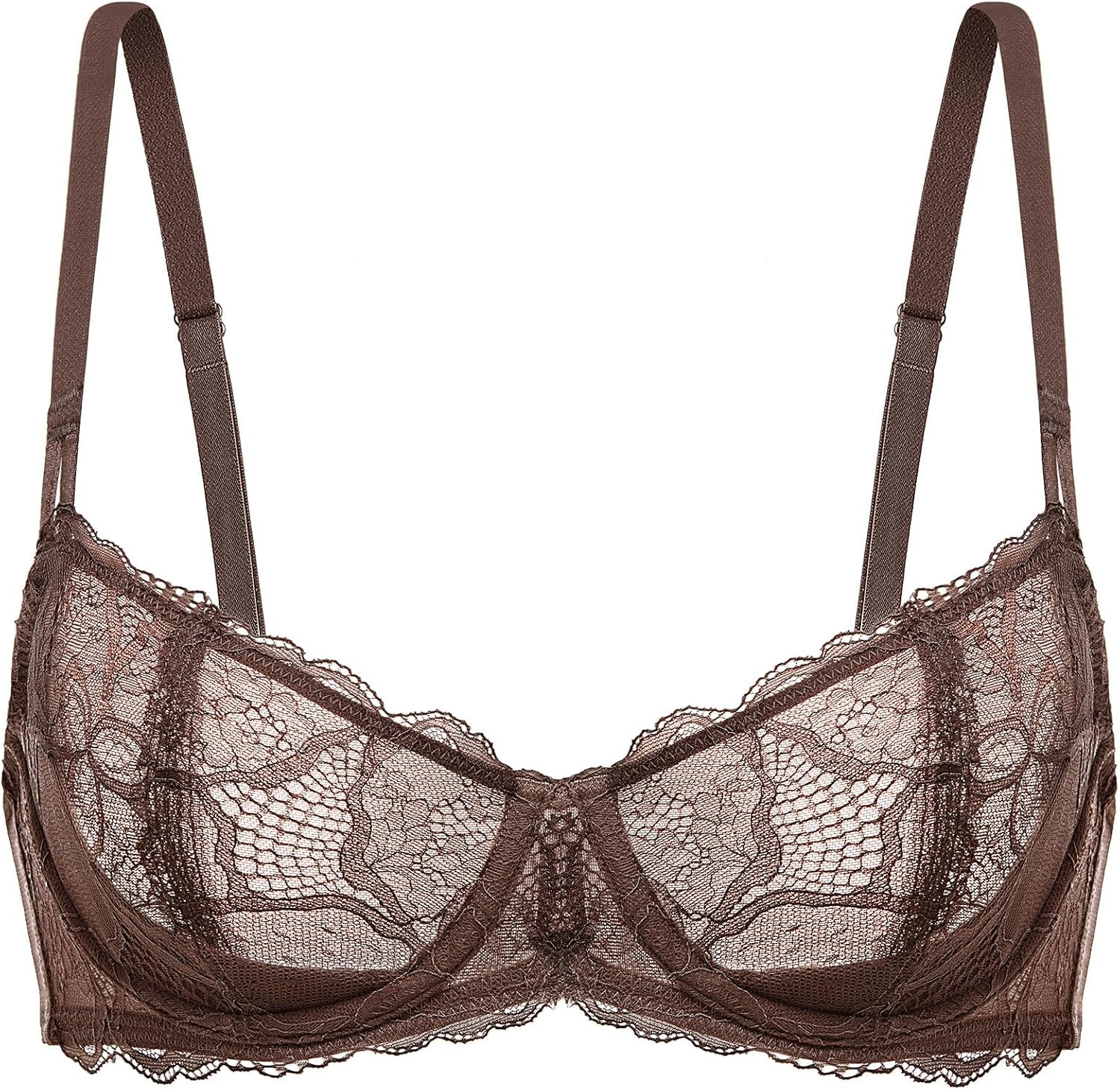 DOBREVA Women's Unlined Balconette Bra Sheer Lace | Amazon (US)