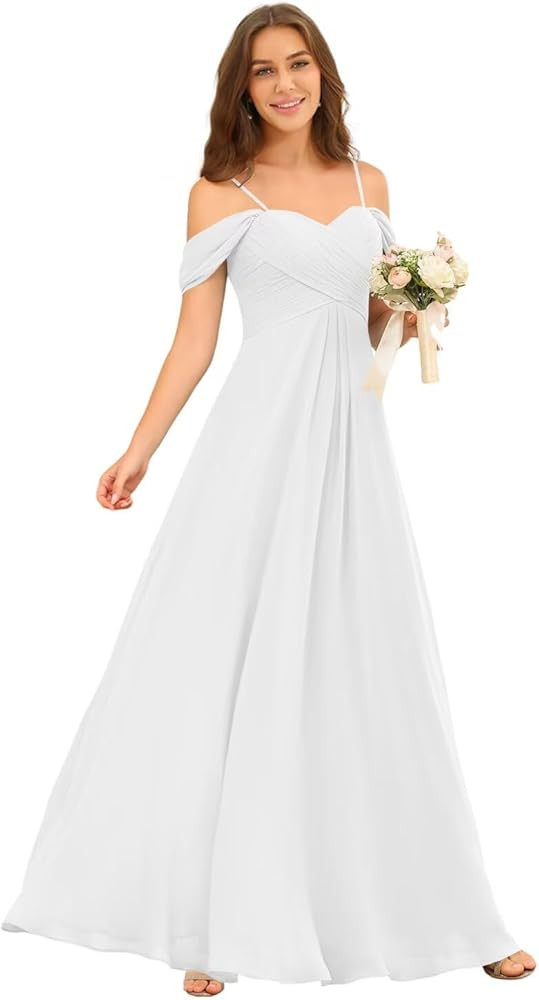 Miao Duo Off Shoulder Long Bridesmaid Dresses 2025 with Pockets A Line Chiffon Formal Dress for W... | Amazon (US)