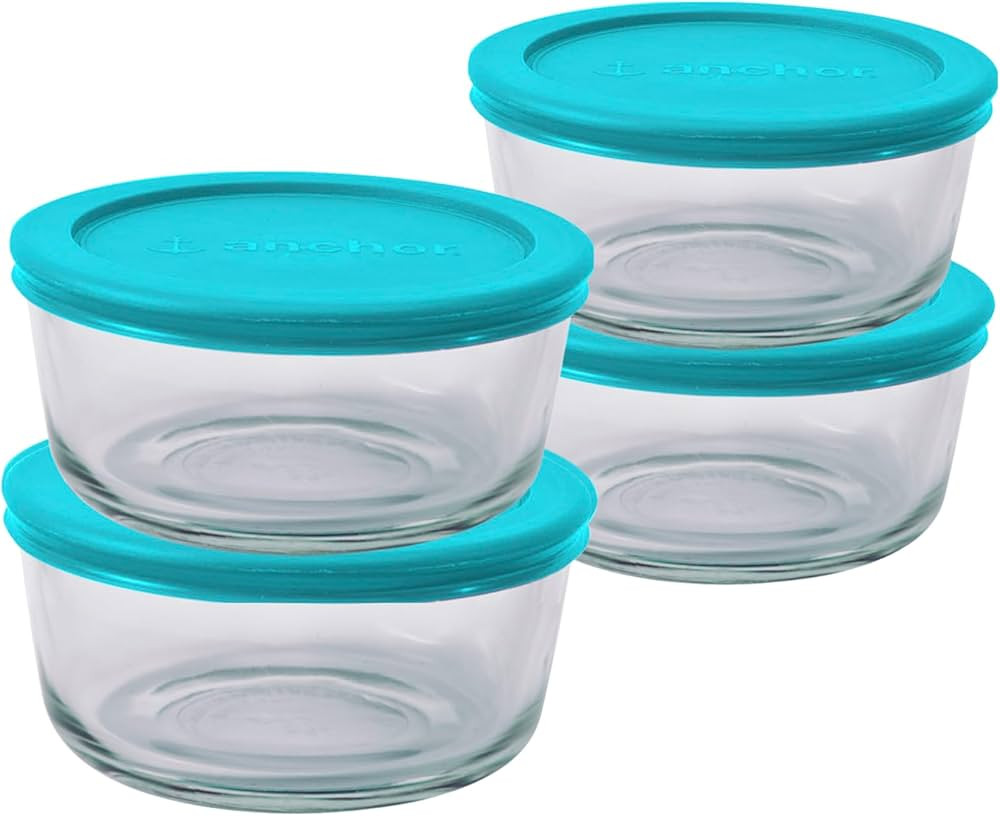 Anchor Hocking SnugFitTM Round Food Storage Containers with Lids (4-Piece, 4-cup, Teal, oven-safe... | Amazon (US)