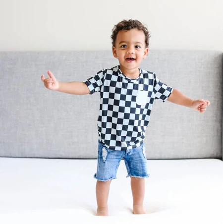 MIDNIGHT CHECKERS DREAM POCKET TEE | Dream Big Little Co.