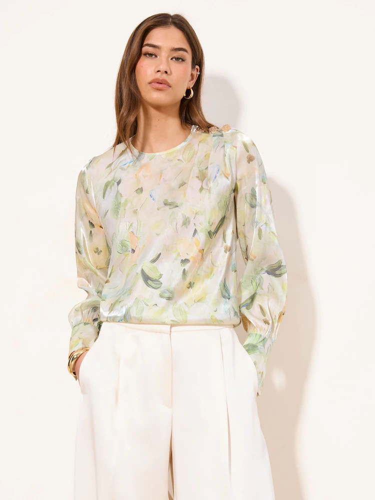 Lipsy Satin Button Shoulder Detail Blouse | Next EU