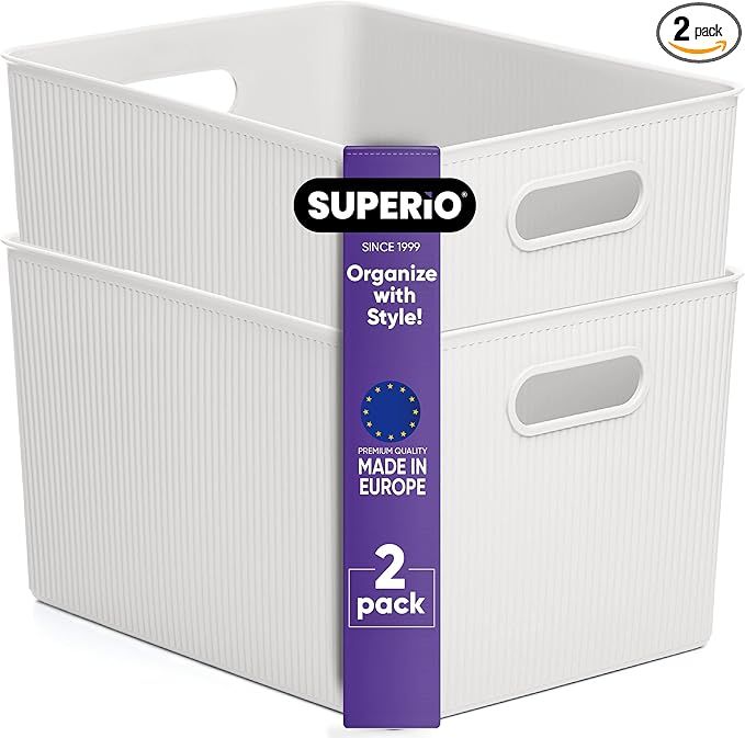Superio Ribbed Collection - Decorative Plastic Open Home Storage Bins Organizer Baskets, X-Large ... | Amazon (US)
