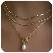 Layered Gold Necklaces for Women, Dainty 14K Gold Plated Cute Pearl Pendant Necklace Jewelry Set ... | Amazon (US)