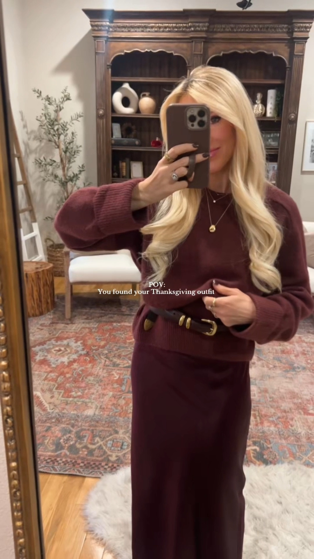 Thanksgiving outfit idea🤎 i wore this for family photos this fall and loved it so much- I’ll definitely be repeating. 

Wearing a small for a bit of an oversized fit in both pieces | burgundy slip dress, maroon sweater, quince | abercrombie 

#LTKHoliday #LTKFindsUnder100 #LTKPetite