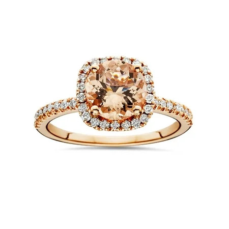 1 1/4Ct Morganite & Diamond Cushion Halo Engagement Ring 14K Rose Gold | Walmart (US)