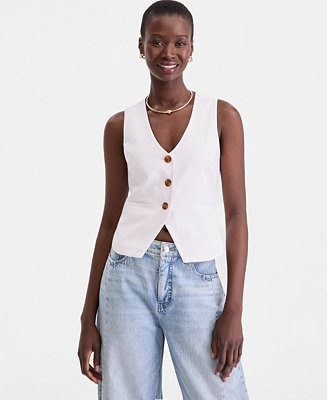 Women's Linen Blend V-Neck Button-Front Vest, Macy's Exclusive | Macy's