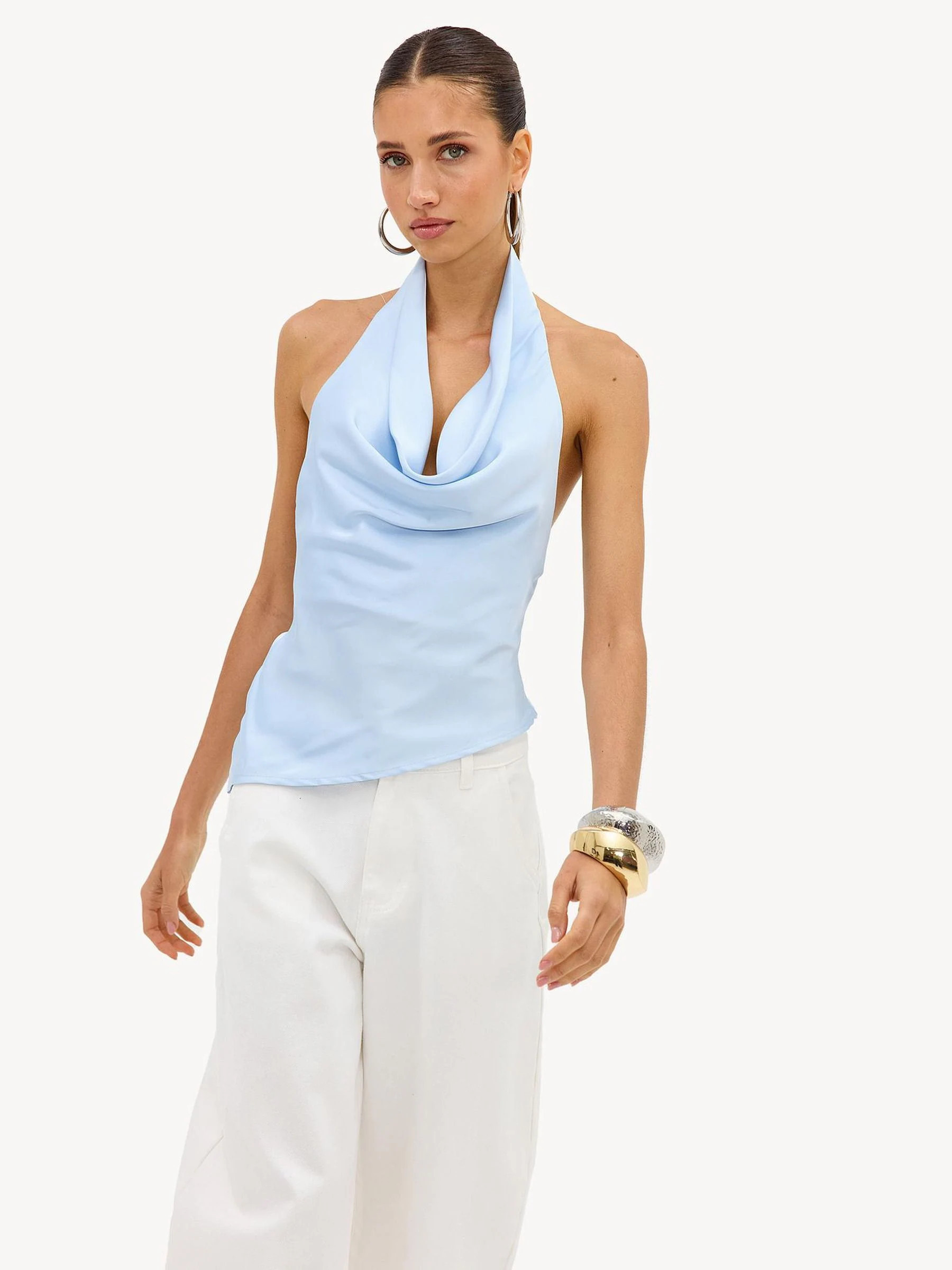 LOAVIES LOAVIES Blue Mystic Meadow Light Blue Halter Top With A Bow | Next US