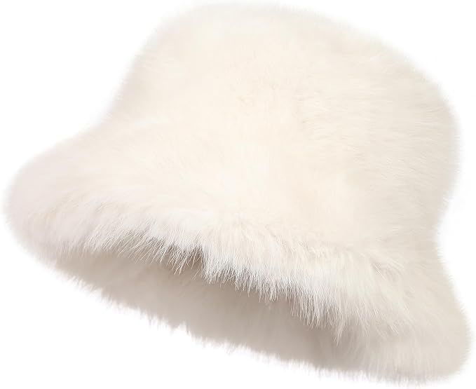 Women's Bucket Hats for Winter Autumn, Faux Rabbit Fur Bucket Hat Warm Furry Winter Hats for Wome... | Amazon (US)
