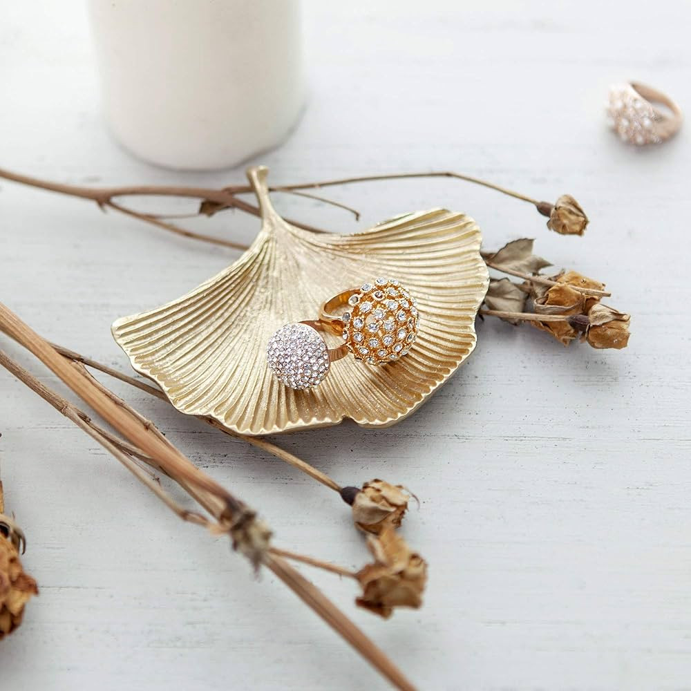 NIKKY HOME Gold Jewelry Tray Ginkgo Leaf Trinket Dish Vintage Ring Holder Bowl for Bracelet Earri... | Amazon (US)