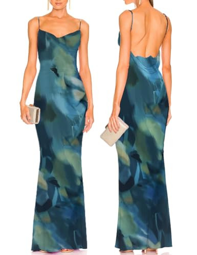 Capuffy Women Tie Dye Maxi Dresses Lace Backless Cocktail Party Dress Spaghetti Straps Mermaid Evening Gown 221(Tie Dye Blue,M) | Amazon (US)