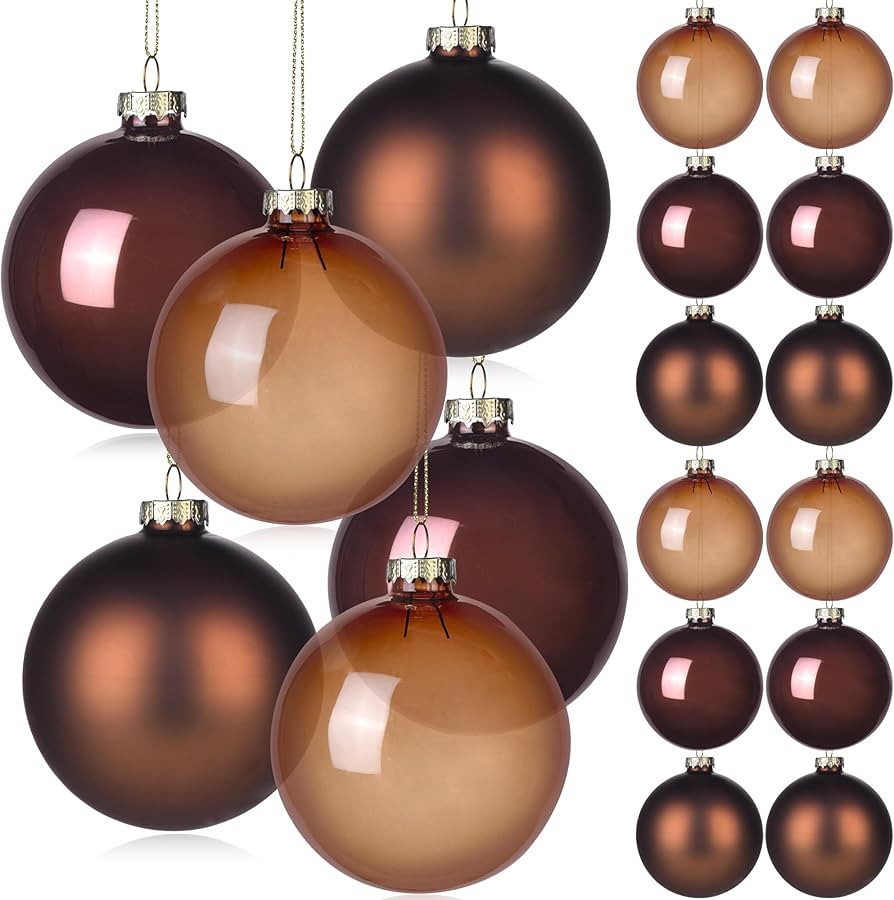 Brown Glass Christmas Ornaments - 3.15 Inch (80mm) 12 Pack, Vintage Style Tree Decorations | Amazon (US)