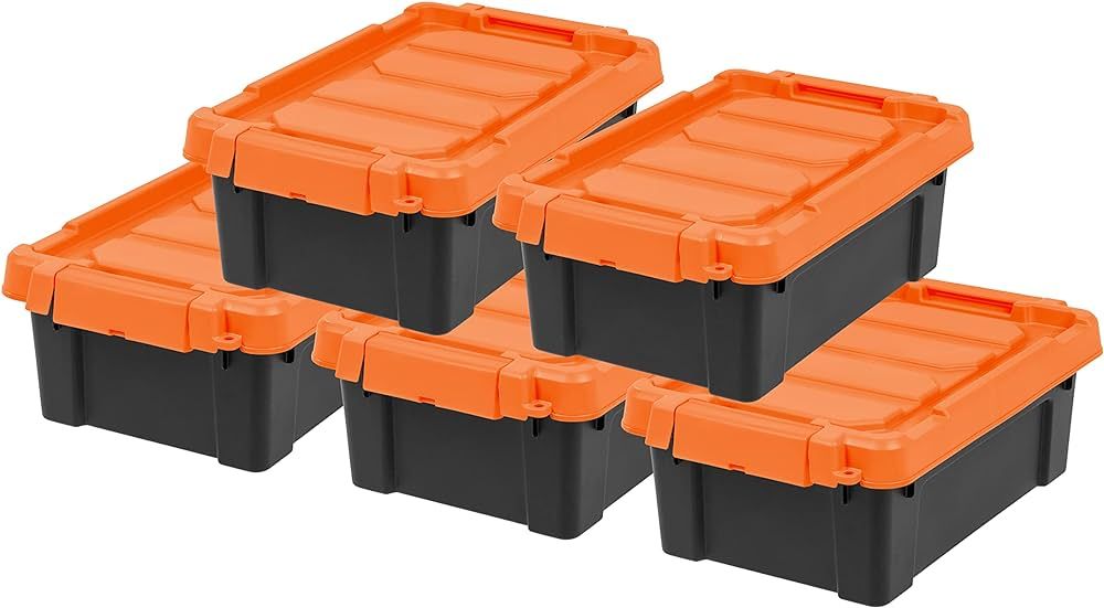 IRIS USA 3 Gallon Lockable Storage Totes with Lids, 5 Pack - Orange Lid, Heavy-Duty Durable Stack... | Amazon (US)
