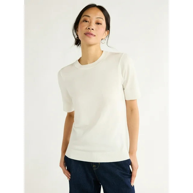 Free Assembly Women’s Cozy Yarn Shrunken Sweater Tee with Short Sleeves, Sizes XS-XXXL | Walmart (US)