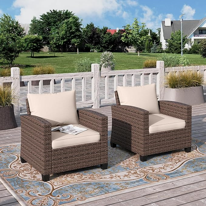 HERA'S HOUSE Patio Wicker Chairs, Outdoor Rattan Chairs Set of 2, Wicker Patio Conversation Furni... | Amazon (US)