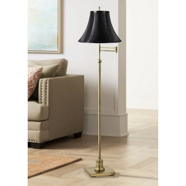 360 Lighting Traditional Swing Arm Floor Lamp Adjustable Height 70" Tall Antique Brass Black Leat... | Walmart (US)