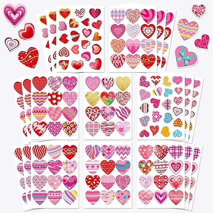 336 PCS Valentines Stickers, Valentines Heart Stickers for Kids Valentines Day Heart Decorative S... | Amazon (US)
