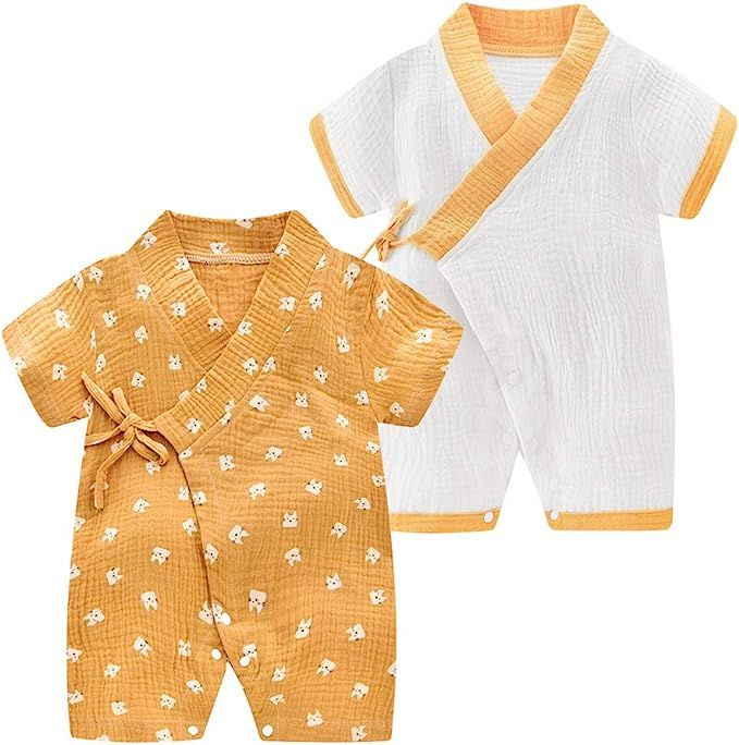 JunNeng Newborn Baby Cotton Kimono Robe Romper One Piece Toddler Unisex Cute Short Sleeves Pajama... | Amazon (US)