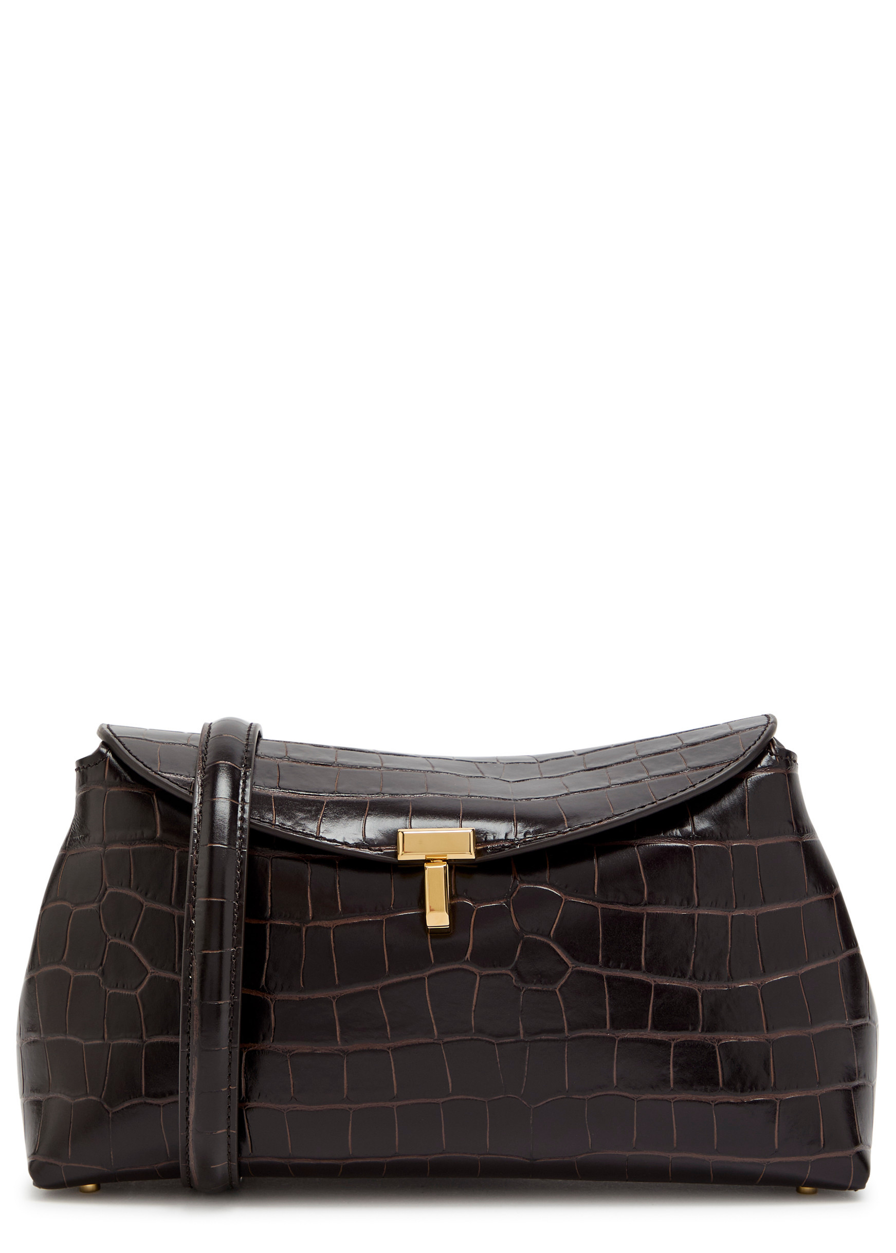 T-Lock crocodile-embossed leather clutch | Harvey Nichols