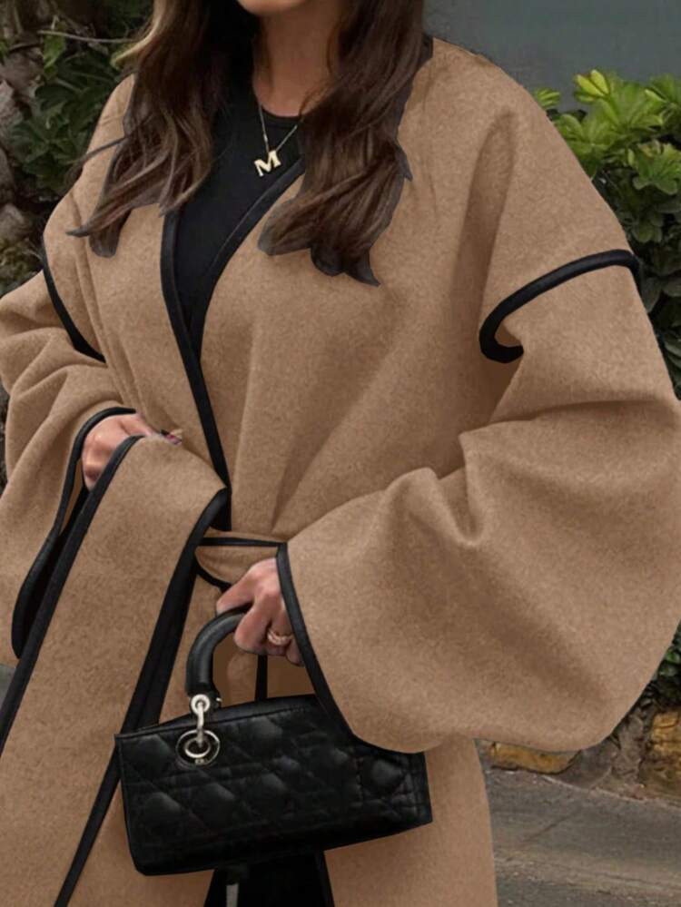 Autumn/Winter Ladies' Casual Woolen Coat With Contrasting Colors, Elegant Clothes, Fashion And Warmth. | SHEIN