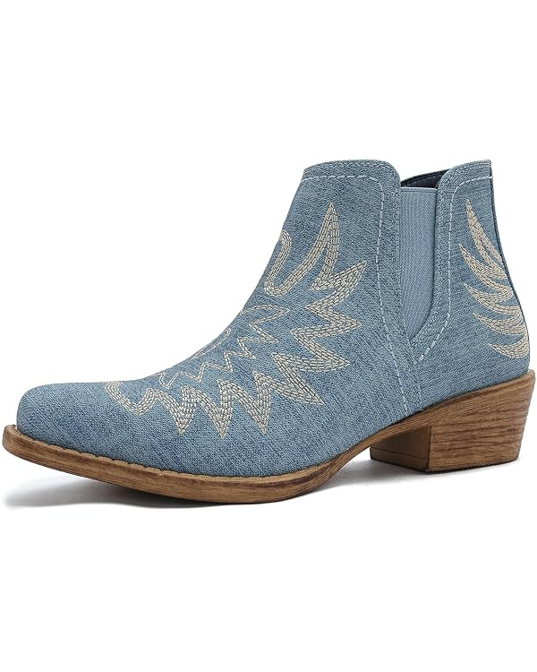 GLOBALWIN Women's Cowgirl Boots Pull On Ankle Booties | Amazon (US)