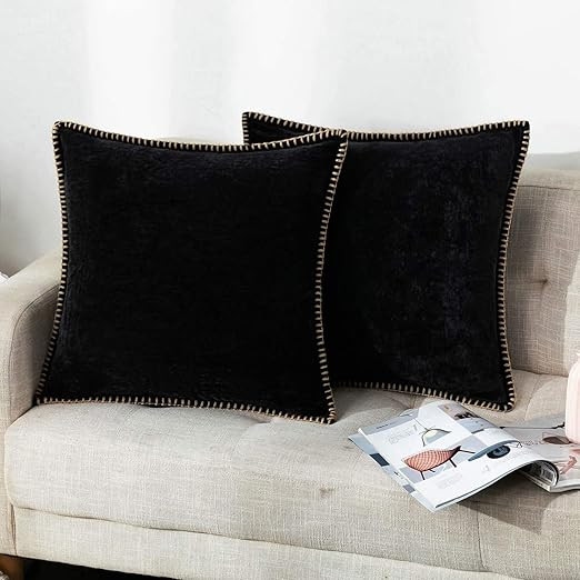 Farmhouse Decorative Throw Pillow Covers Set of 2 Trimmed Edge Velvet Cushion Cases for Couch Liv... | Amazon (US)