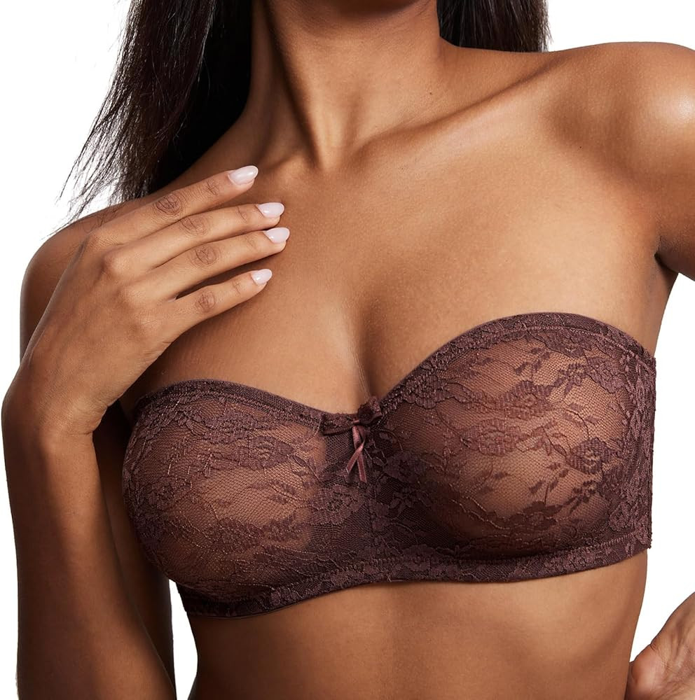 DOBREVA Women's No Padding Strapless Lace Bra Underwire Multiway See-Through | Amazon (US)