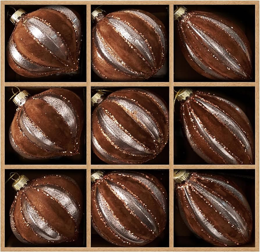 DN DECONATION Brown Glass Christmas Ornaments, Flocked Velvet Hanging Ornament Ball with Assorted... | Amazon (US)