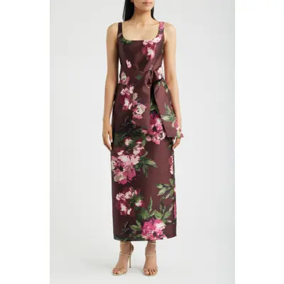 Julia Jordan Floral Print Sleeveless Satin Gown in Wine Multi at Nordstrom, Size 6 | Nordstrom