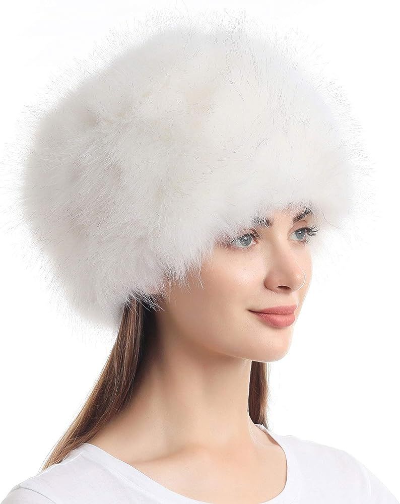 LA CARRIE Women's Faux Fur Hat for Winter with Stretch Cossack Russian Style White Warm Cap | Amazon (US)