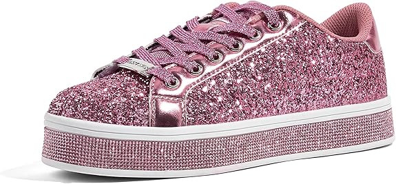 LUCKY STEP Women's Platform Glitter Sneakers | Sparkly Bling Shiny Dressy Bedazzled Wedding Brida... | Amazon (US)