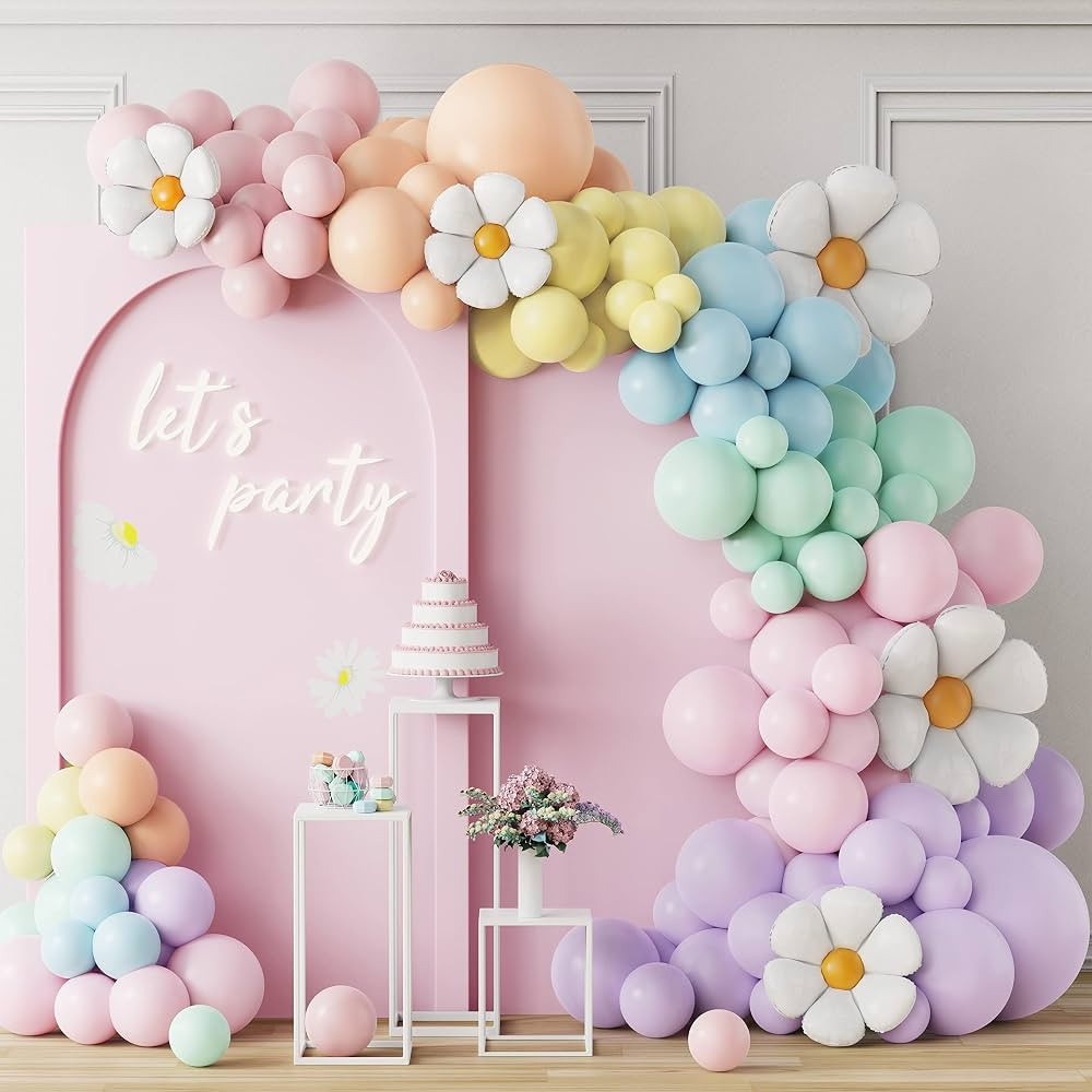 Daisy Balloon Garland Arch Kit 157Pcs White Groovy Daisy Flower Macaron Pastel Balloons Garland f... | Amazon (US)