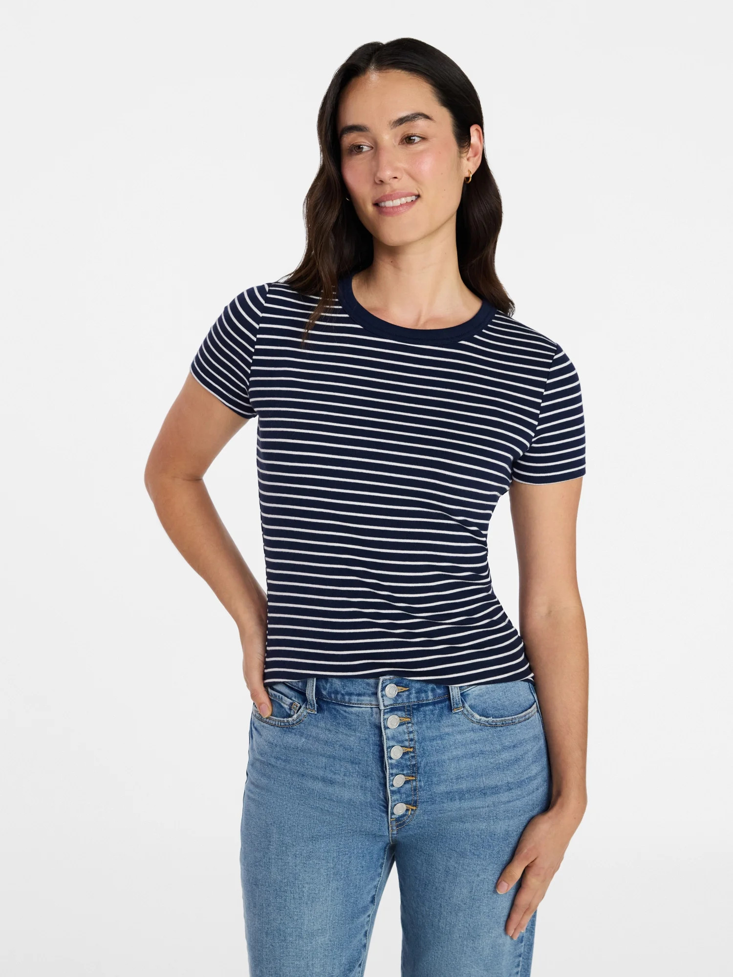 Time and Tru Women's Ribbed Tee with Short Sleeves, Sizes XS-XXXL | Walmart (US)