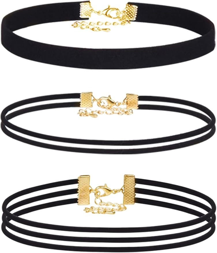 Black Velvet Chokers Necklaces Set Classic Chokers for Women and Girls (Black, 3 Pieces) | Amazon (US)