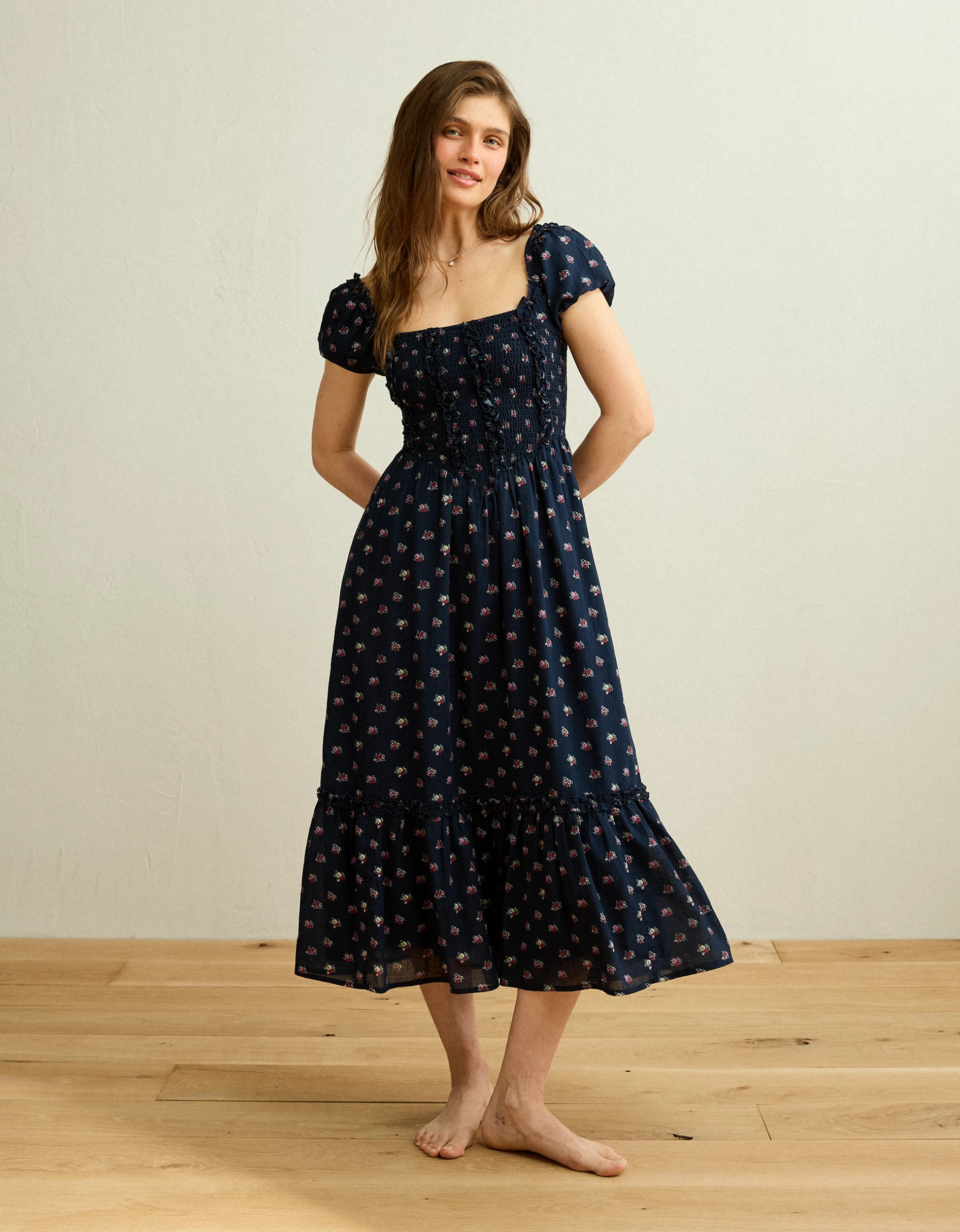 AE Short-Sleeve Midi Dress | American Eagle Outfitters (US & CA)
